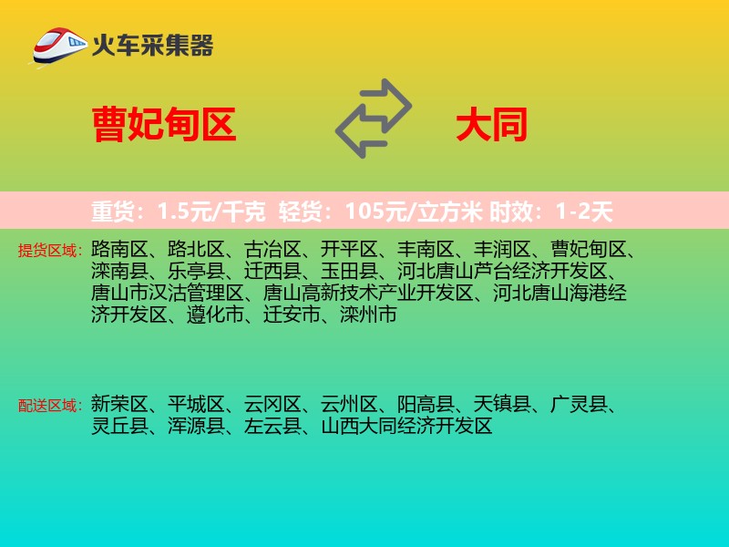 曹妃甸区到大同物流专线