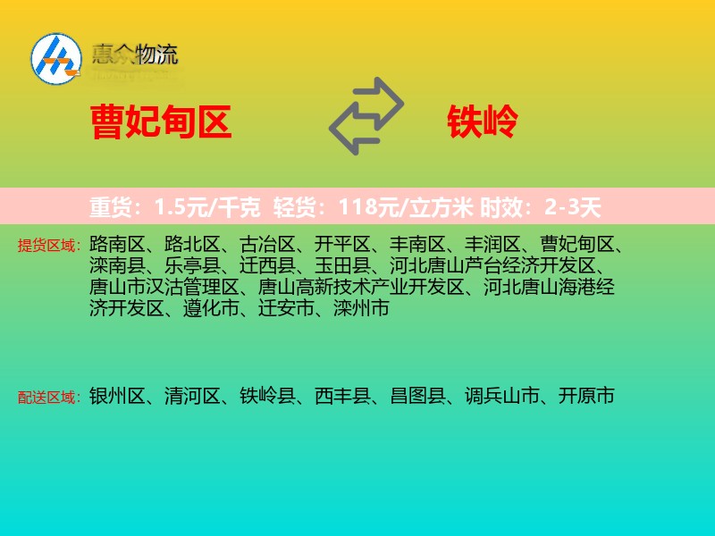 曹妃甸区到铁岭物流专线