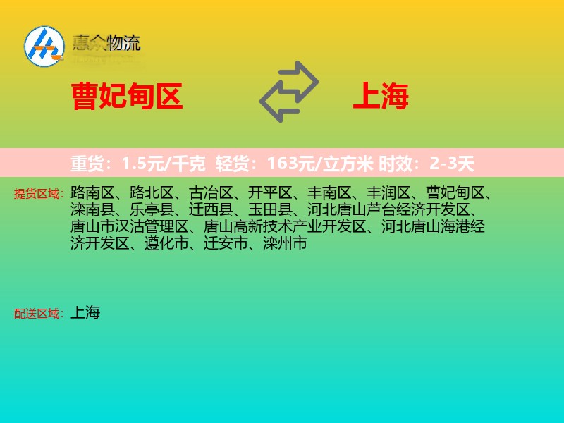 曹妃甸区到上海物流专线