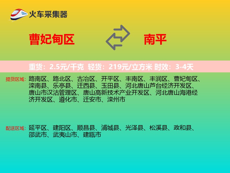 曹妃甸区到南平物流专线