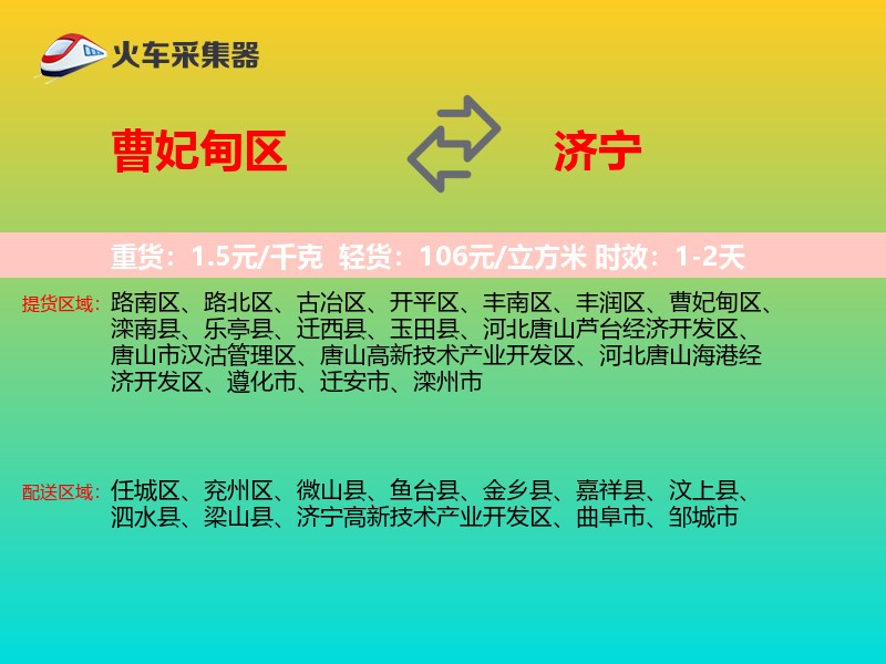 曹妃甸区到济宁物流专线