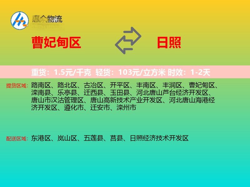 曹妃甸区到日照物流专线