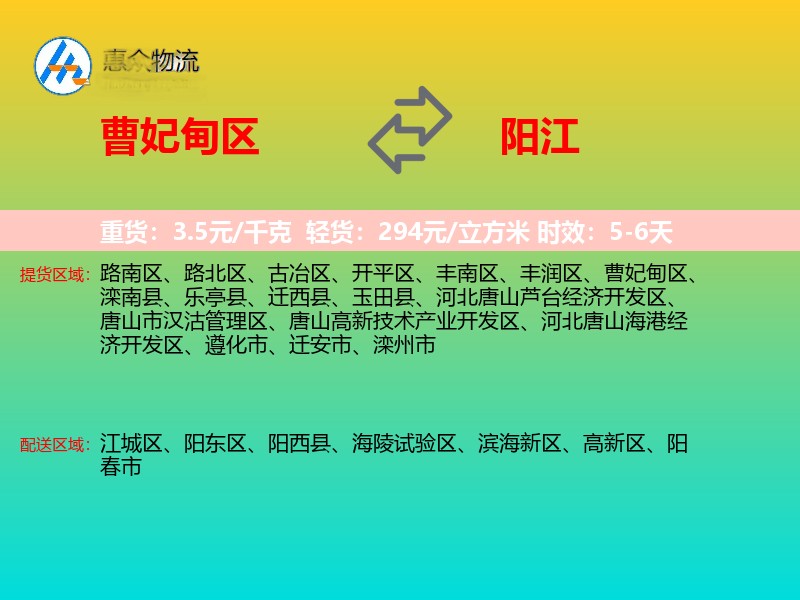 曹妃甸区到阳江物流专线