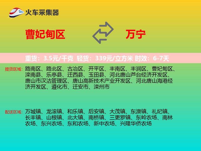 曹妃甸区到万宁物流专线