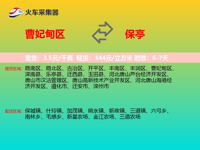 曹妃甸区到保亭物流专线