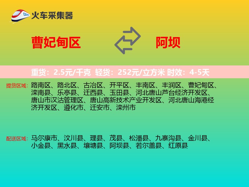 曹妃甸区到阿坝物流专线