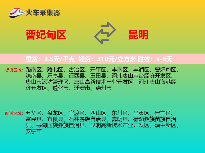 曹妃甸区到昆明物流专线