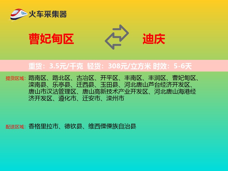 曹妃甸区到迪庆物流专线