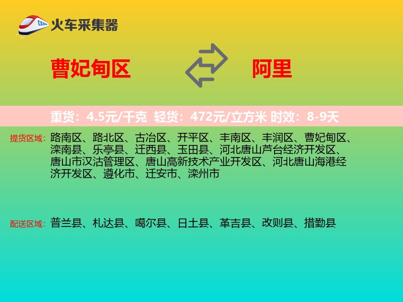 曹妃甸区到阿里物流专线