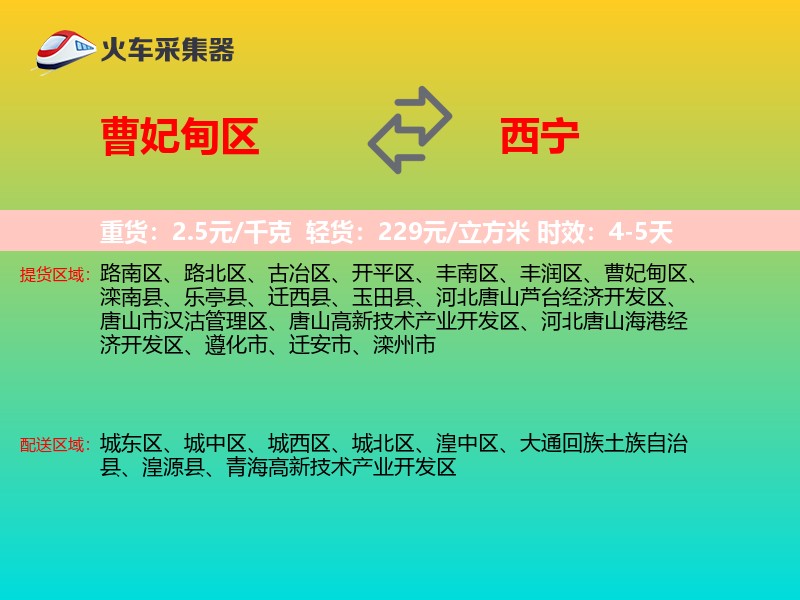 曹妃甸区到西宁物流专线