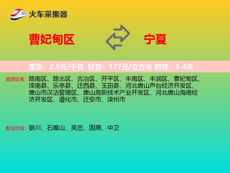 曹妃甸区到宁夏物流专线