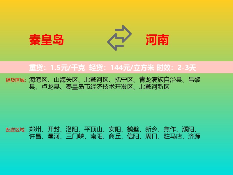 秦皇岛到河南长途搬家