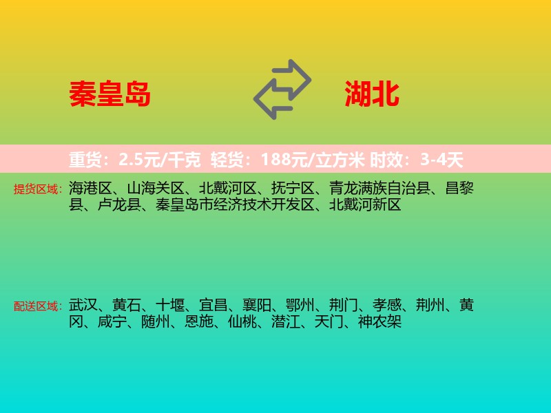 秦皇岛到湖北长途搬家