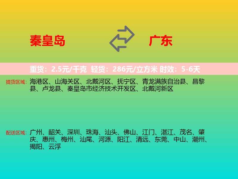 秦皇岛到广东长途搬家