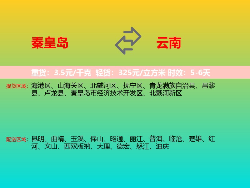 秦皇岛到云南长途搬家