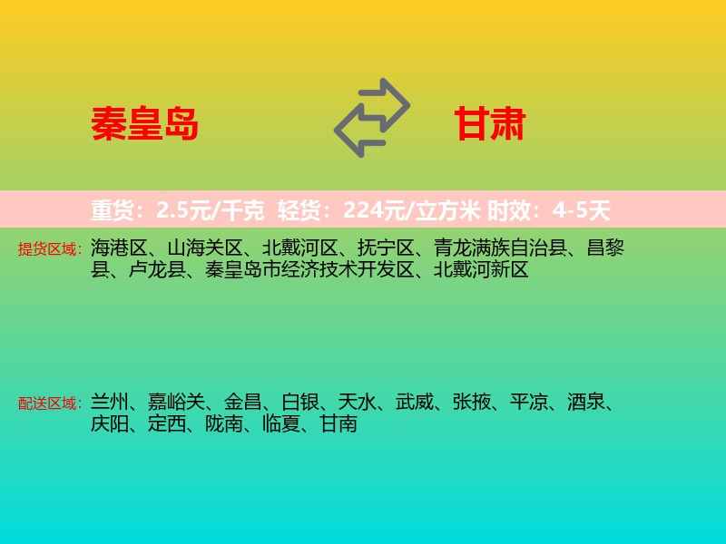 秦皇岛到甘肃长途搬家