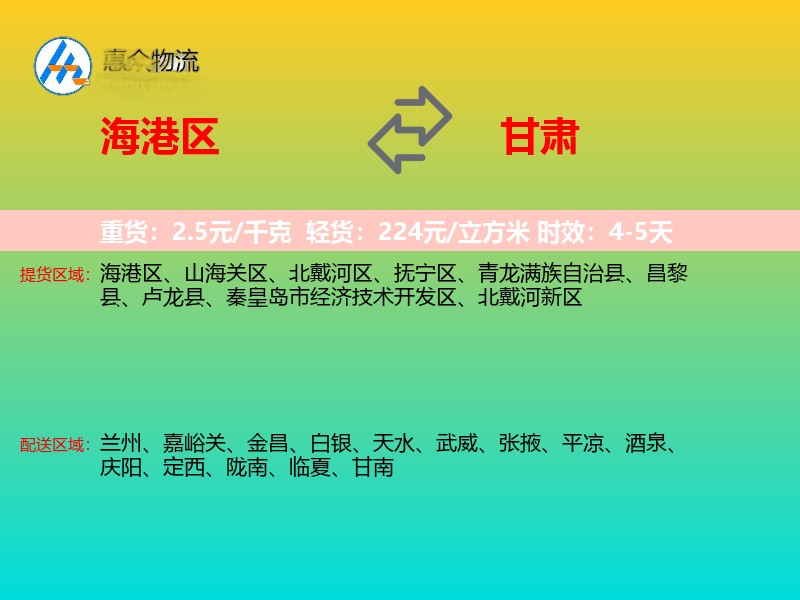 海港区到甘肃物流专线