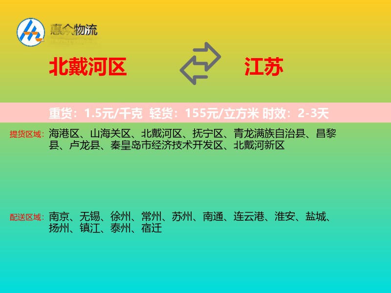 北戴河区到江苏物流专线