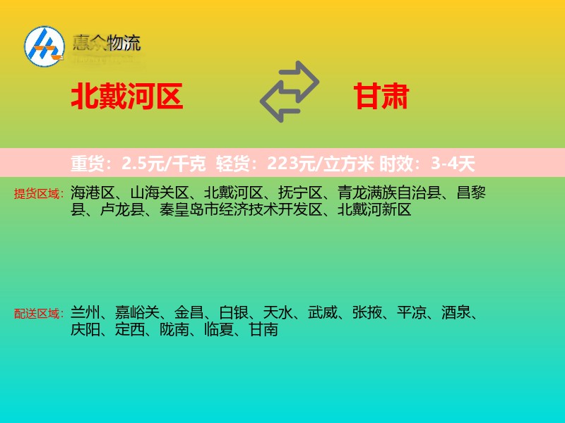 北戴河区到甘肃物流专线