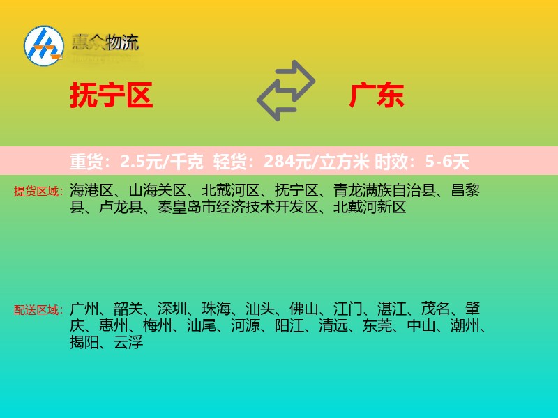 抚宁区到广东物流专线