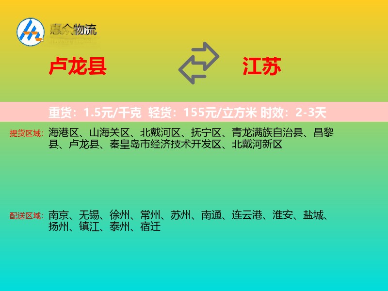 卢龙县到江苏物流专线