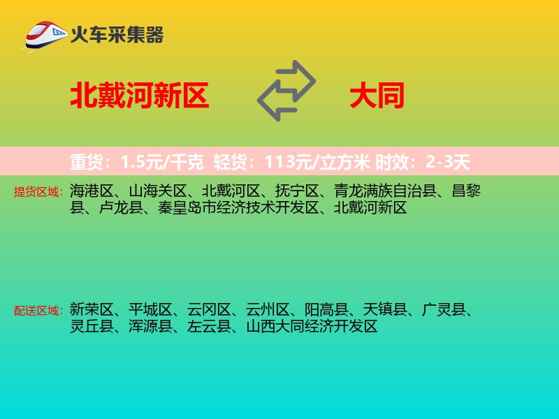 北戴河新区到大同物流专线
