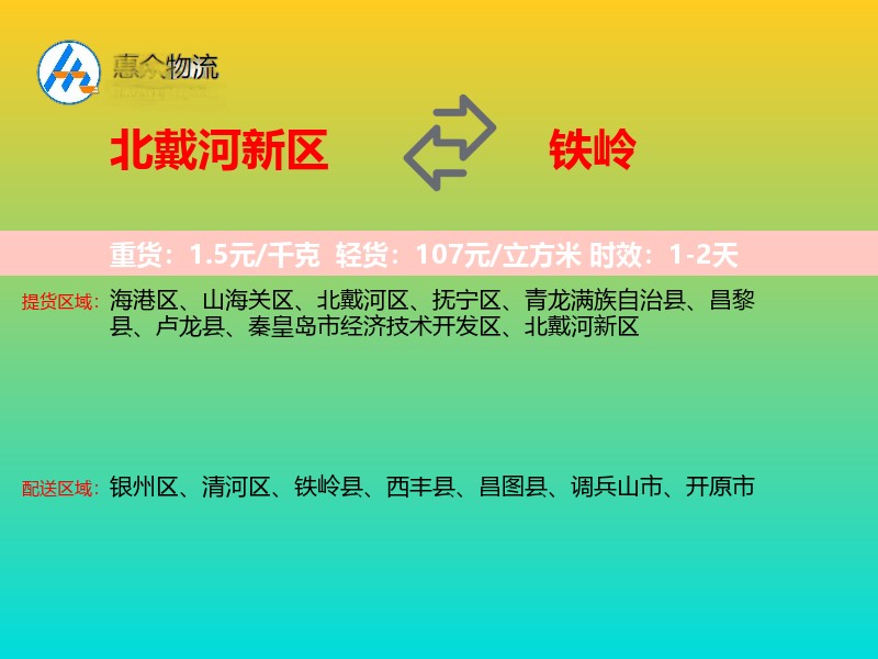 北戴河新区到铁岭物流专线