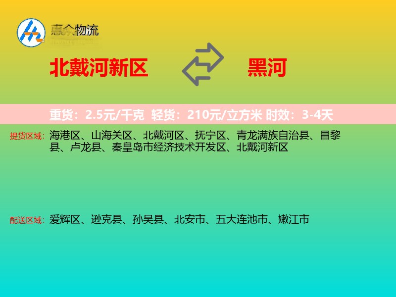 北戴河新区到黑河物流专线