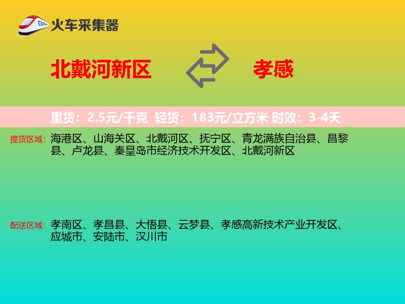 北戴河新区到孝感物流专线
