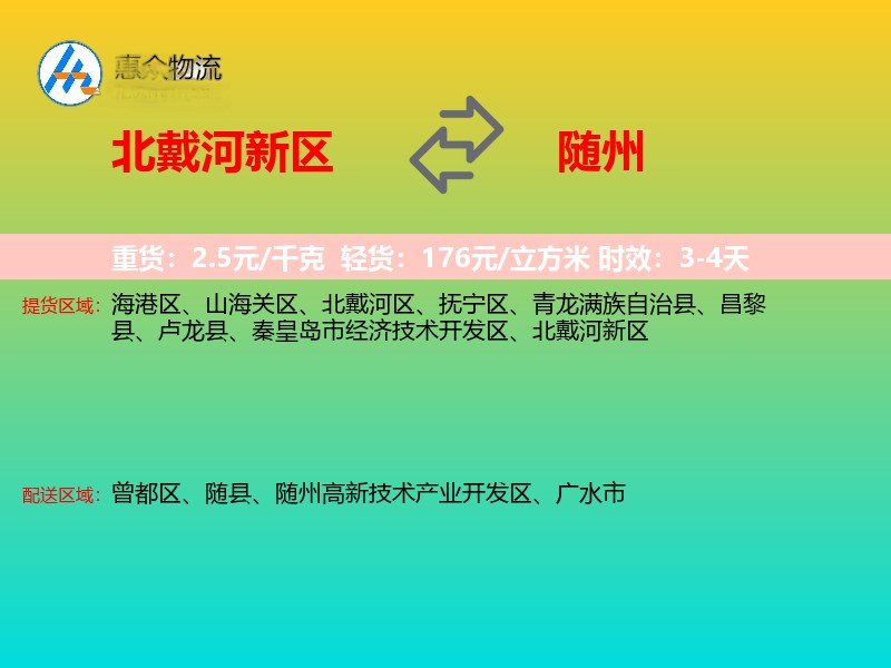 北戴河新区到随州物流专线