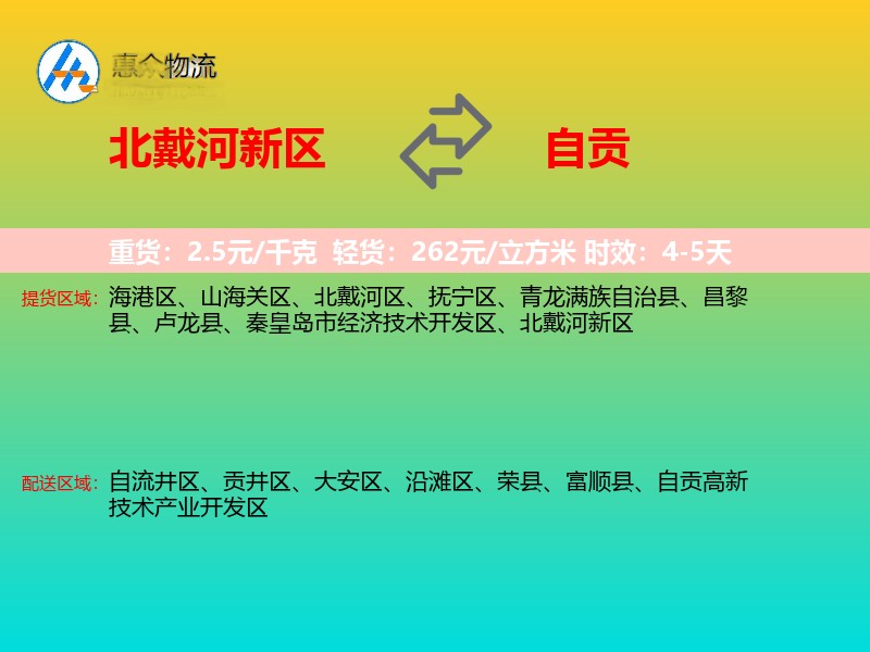 北戴河新区到自贡物流专线
