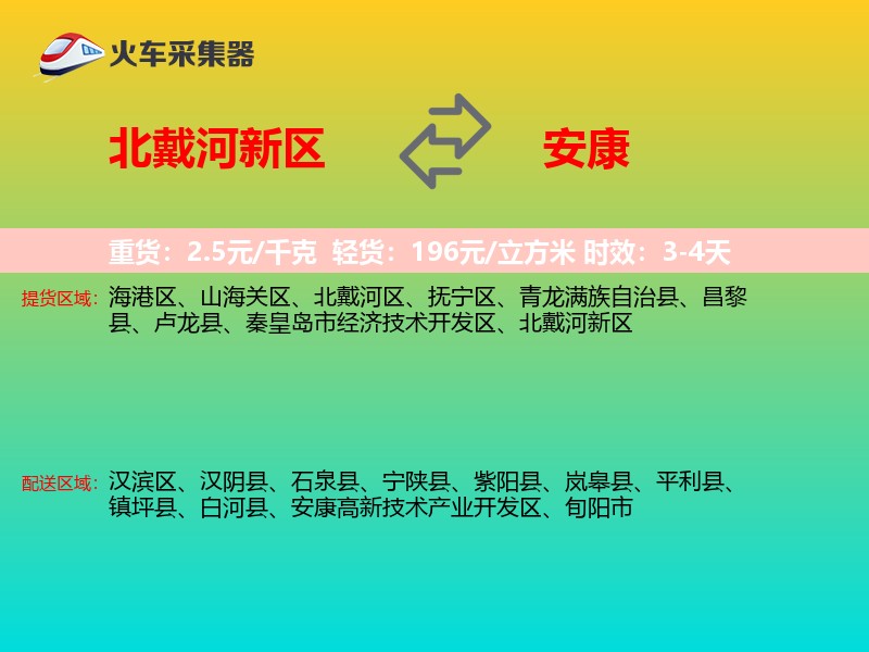 北戴河新区到安康物流专线