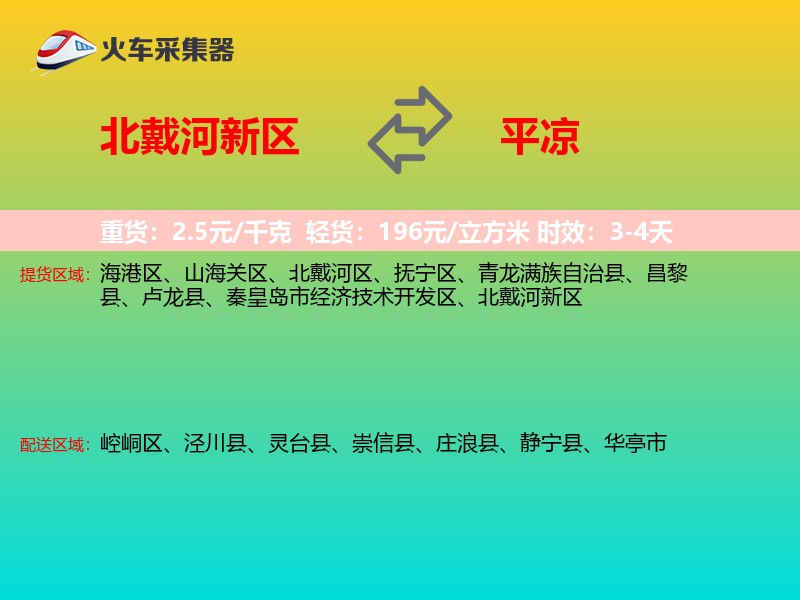 北戴河新区到平凉物流专线