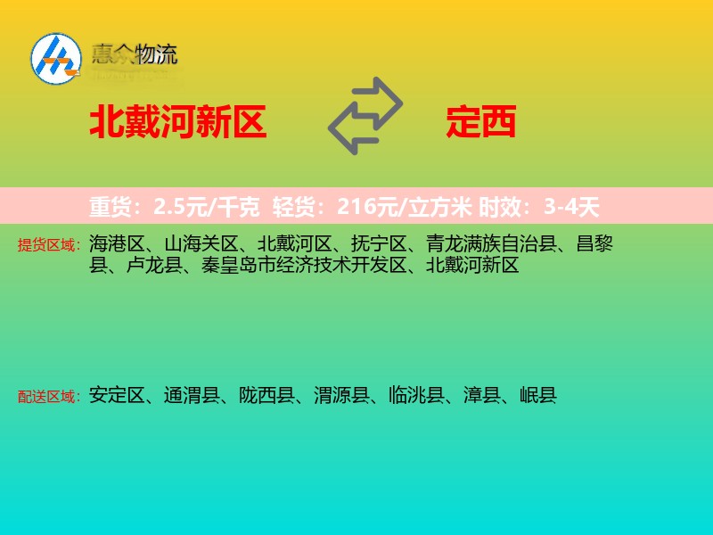 北戴河新区到定西物流专线