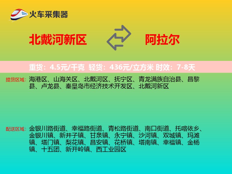 北戴河新区到阿拉尔物流专线