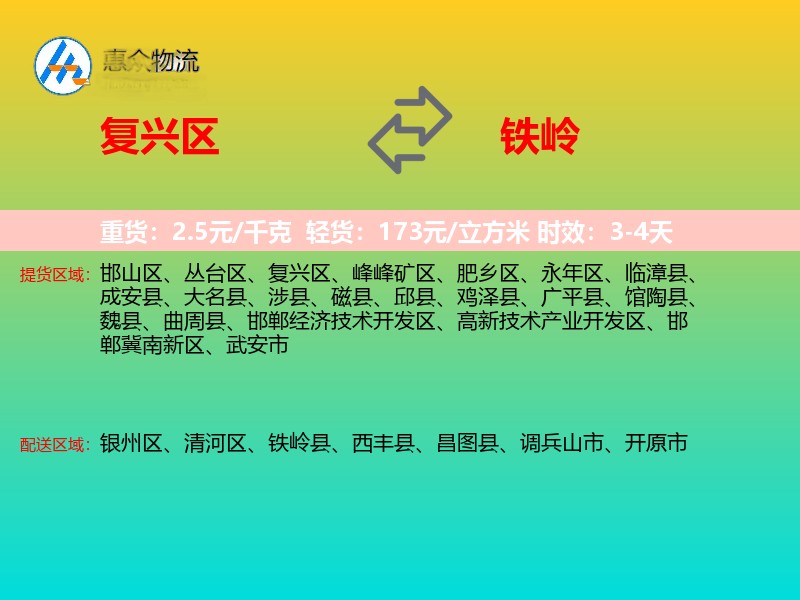 复兴区到铁岭物流专线