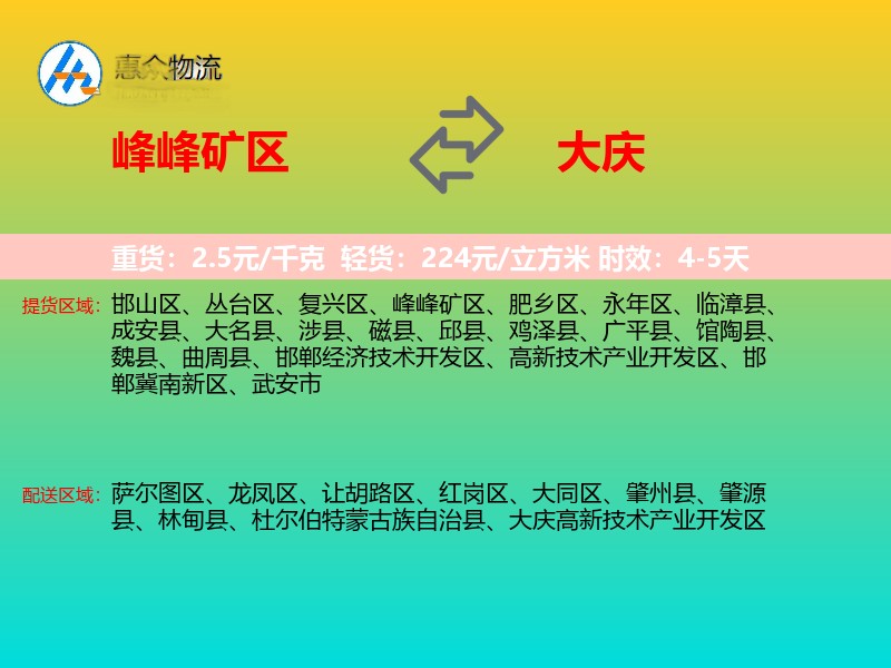 峰峰矿区到大庆物流专线