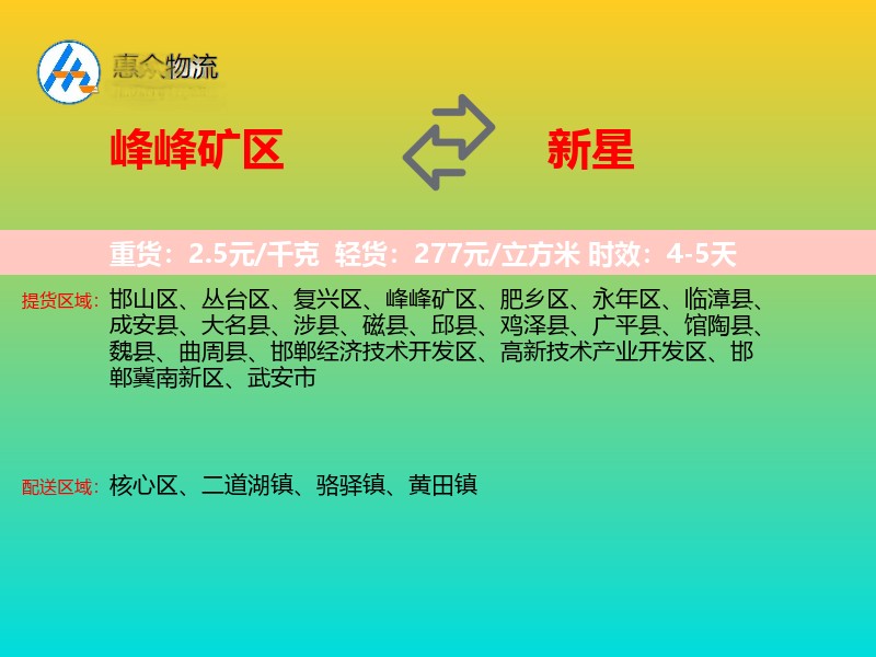 峰峰矿区到新星物流专线