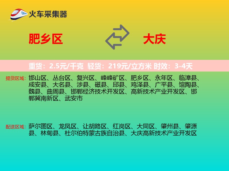 肥乡区到大庆物流专线