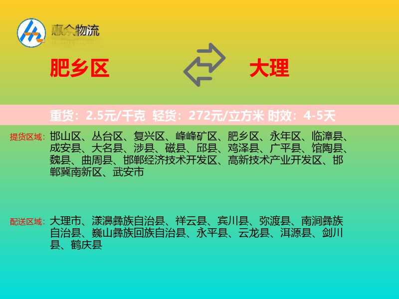 肥乡区到大理物流专线
