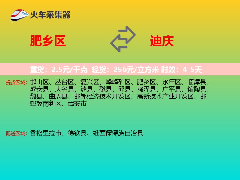 肥乡区到迪庆物流专线
