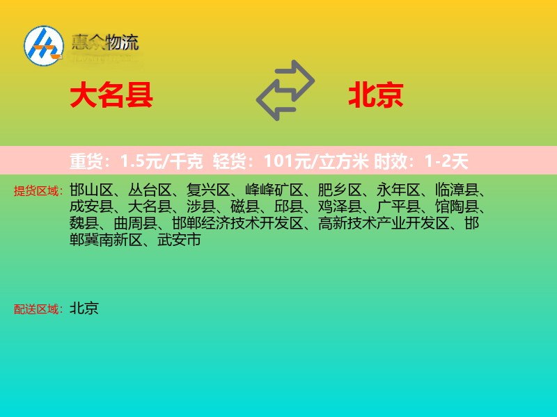 大名县到北京物流专线