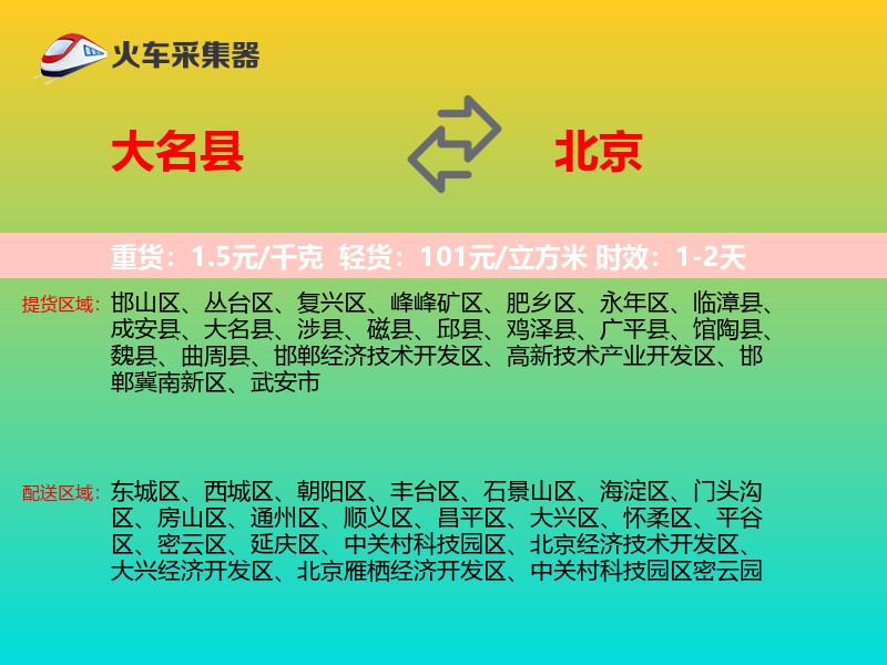 大名县到北京物流专线