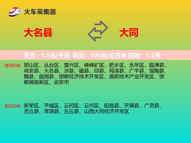 大名县到大同物流专线