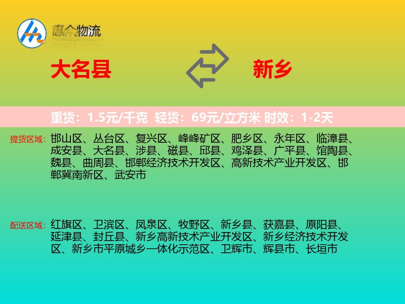大名县到新乡物流专线