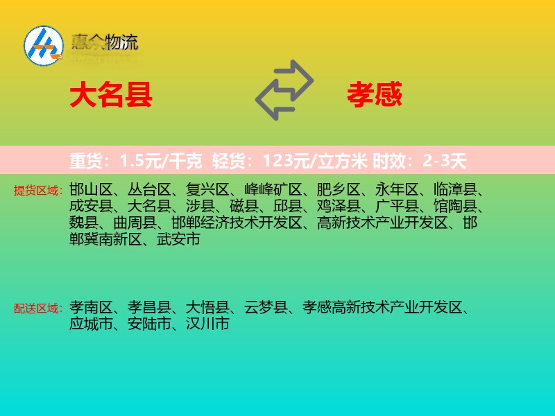 大名县到孝感物流专线