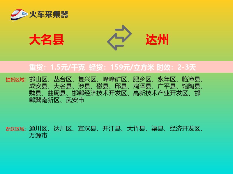 大名县到达州物流专线