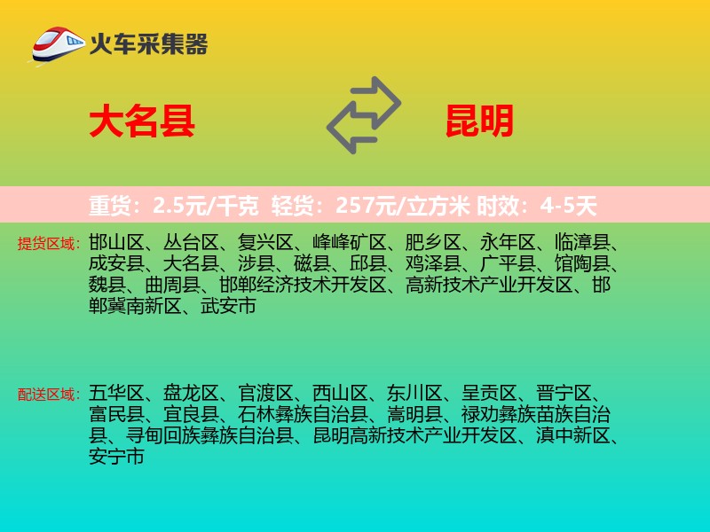 大名县到昆明物流专线