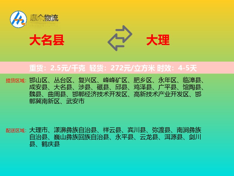 大名县到大理物流专线