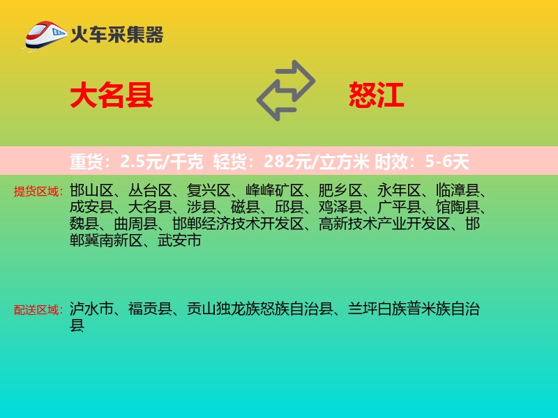 大名县到怒江物流专线